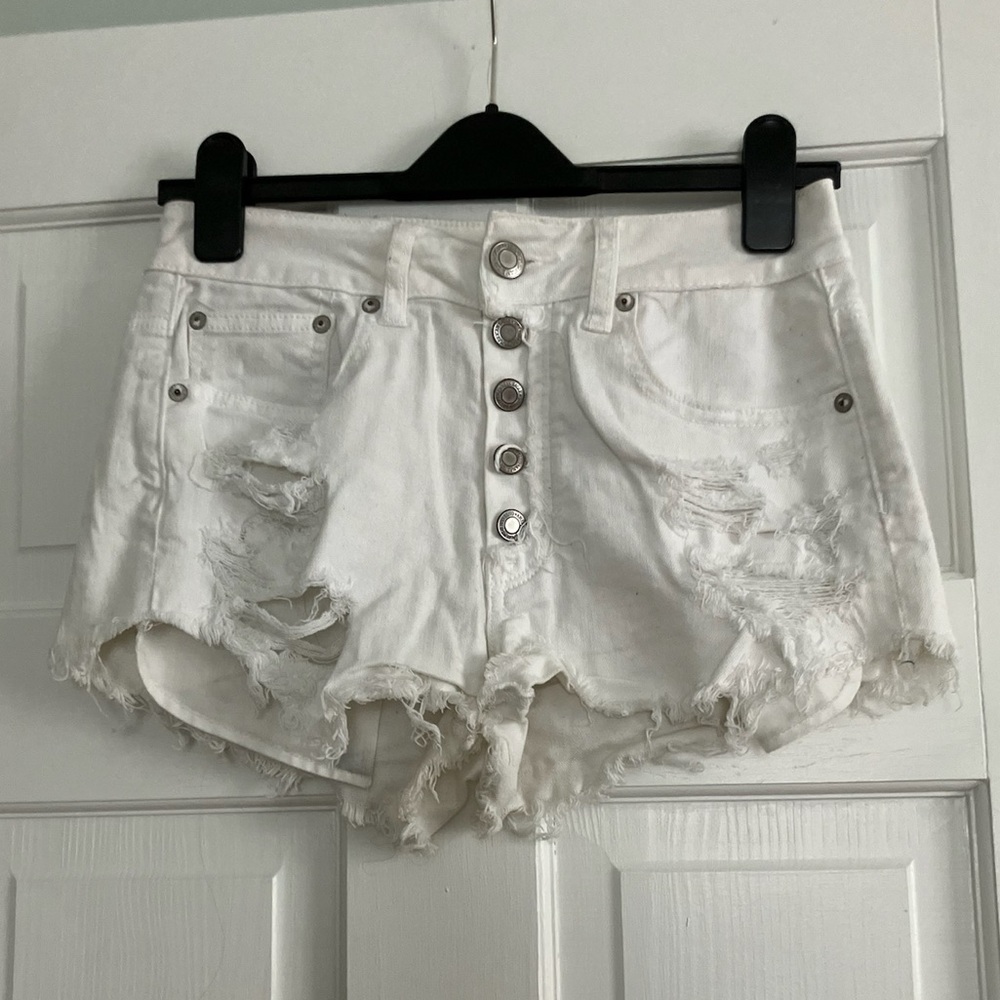 American Eagle | White Distressed High Rise Festival Denim Shorts 6